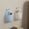 Настенный держатель для зубных щеток, противоскользящая полка для хранения в форме мультяшного кролика, самоклеящаяся настенная полка для хранения с глубоким карманом