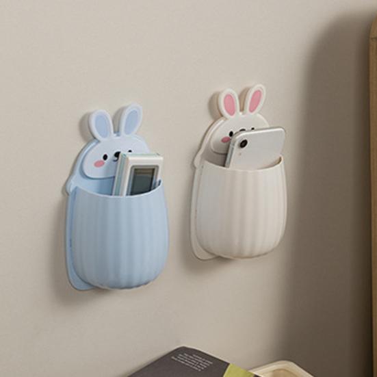 Настенный держатель для зубных щеток, противоскользящая полка для хранения в форме мультяшного кролика, самоклеящаяся настенная полка для хранения с глубоким карманом