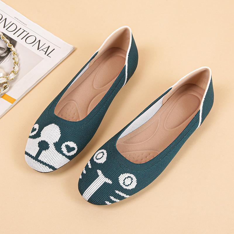 Мода Обувь на плоской подошве Женская Весна Для Женщин Новая Коллекция Круглой Головы Женская Трикотажная Удобная Шведская Женская Дышащая Летняя