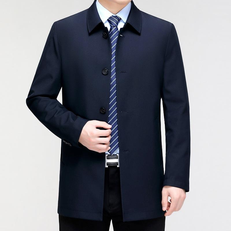 Новая мужская ветровка средней длины с лацканами из шелка тутового шелкопряда для среднего и пожилого возраста, повседневная куртка высокого класса для государственных служащих на весну и осень