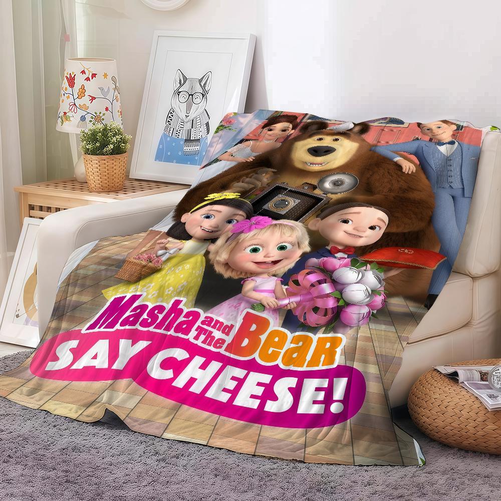 Cartoon M-Masha And The B-bearers Blanket Warm And Soft Suitable For Bedroom Living Room Sofa Bed Office Travel Camping