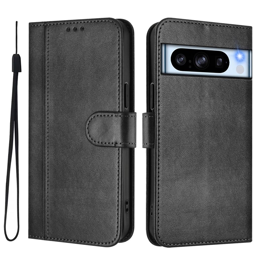 For Google Pixel 8 Pro Cases Wallet Stand Retro Texture Leather Phone Cover with Lanyard