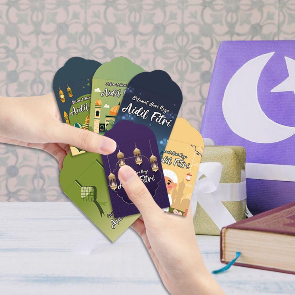 6Pcs Moon Castle Green New Year Red Envelope Paper Money Packet Eid Mubarak Money Packet Wedding