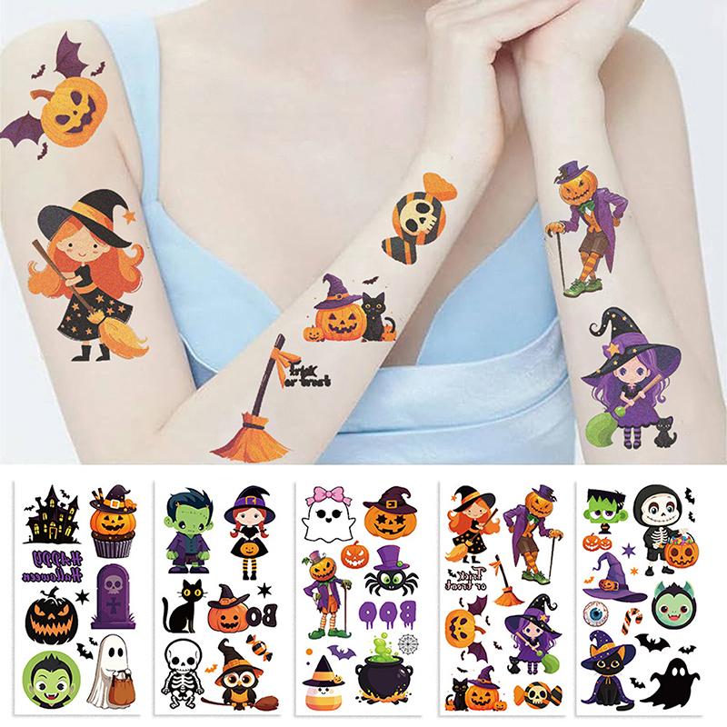 10 Sheets Kids Toy Gift Halloween Pumpkins Tattoo Sticker Temporary Fake Tattoo Arm Hands Body Waterdichte Tatouages