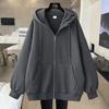 Fleece-Lined Cardigan Hoodie for Autumn/Winter - Loose Fit Sporty Style with Zipper