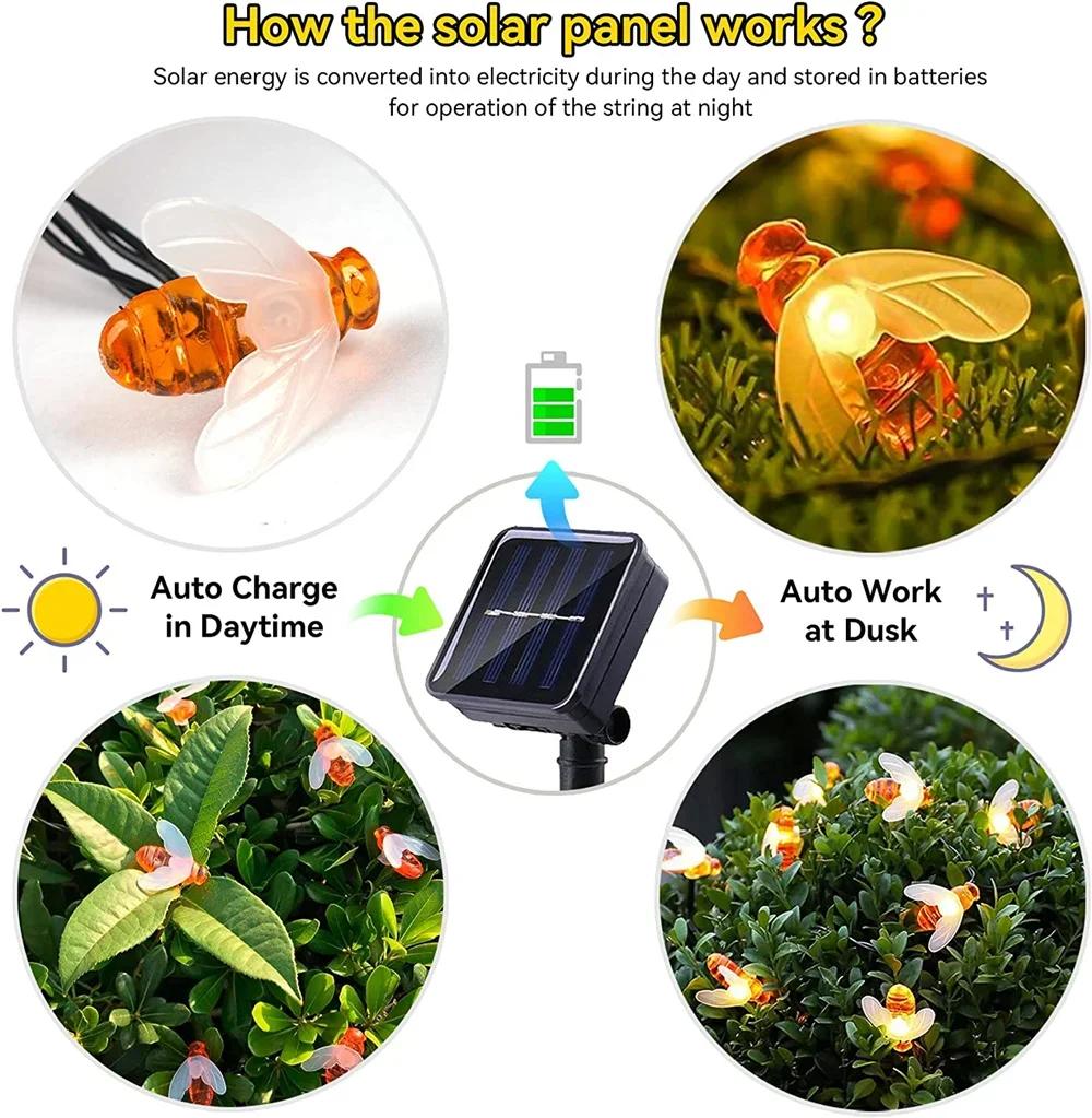 Solar Bee LED String Lights Outdoor Holiday Party Lighting Night Lamp for Garden Tree Fen Balcony Christmas Wedding Decoration