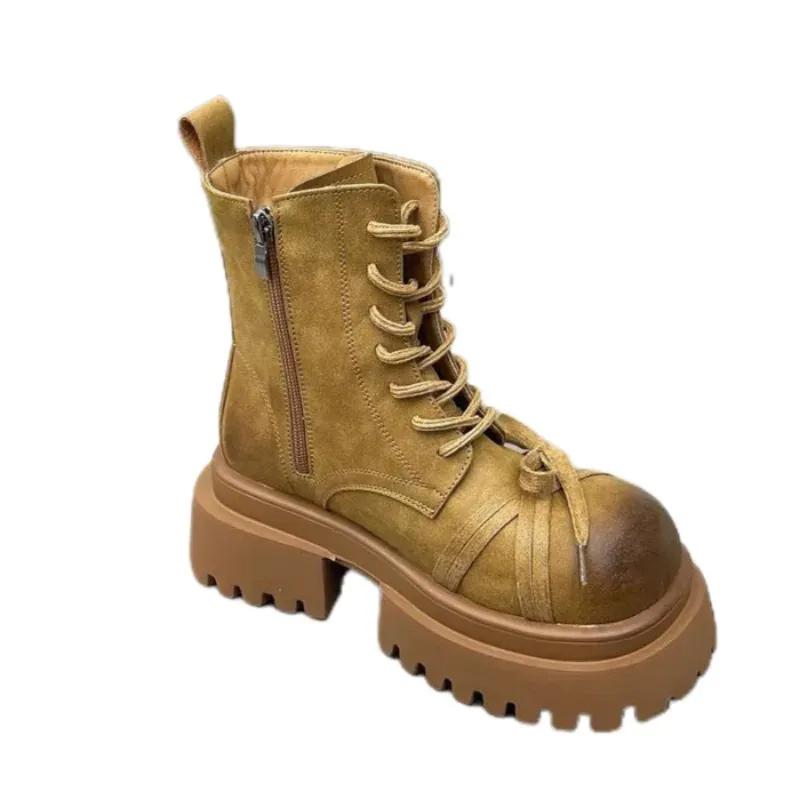 Женские зимние ботинки на толстой платформе с ботильонами на среднем каблуке с бантом, модные кожаные туфли для женщин, зима 2024, тренд, готика, челси, ботинки-ботинки Mujer