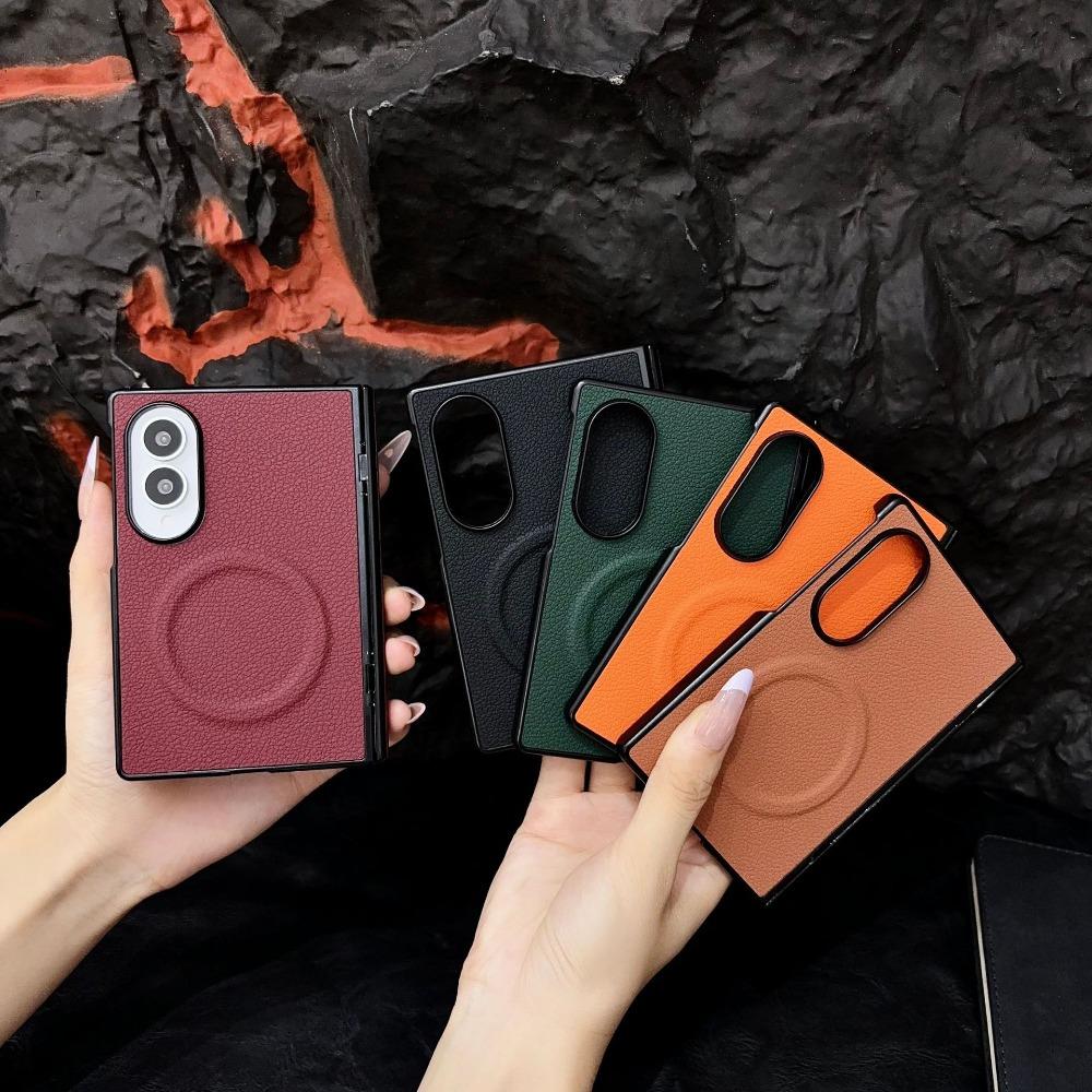 Lychee Leather Hinge Full Protection For MagSafe Magnetic Phone Case For Samsung Galaxy Z Fold 8 Ultra 7 6 5 4 Fold8 Fold7 Fold6