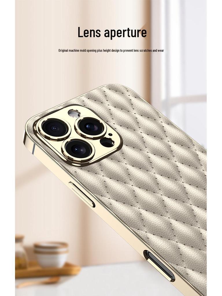 Чехол для iPhone 16 Pro Max в французском стиле, из ромбовидной кожи, ударопрочный
