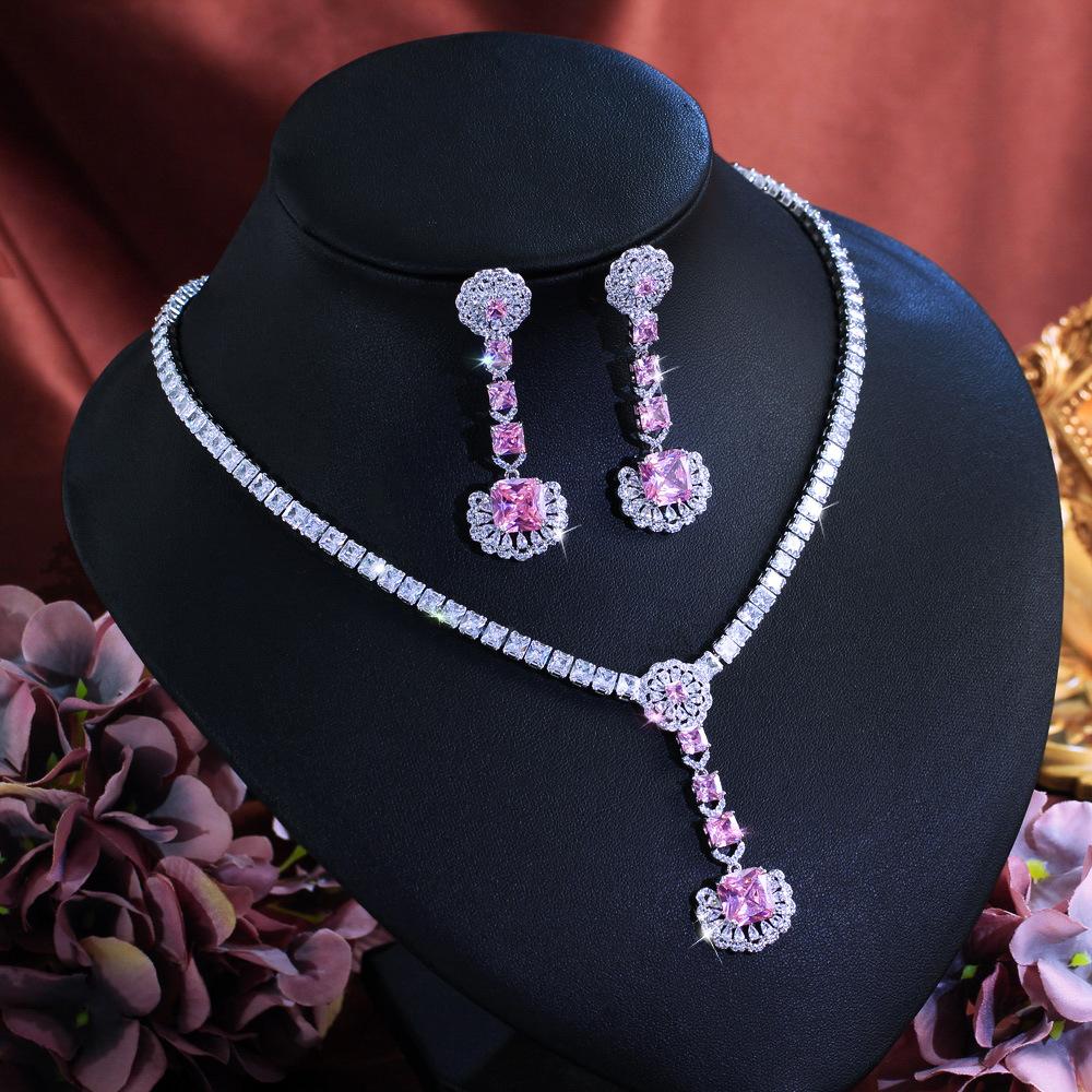 Роскошный Свадебный Банкетный Набор Ожерелье Серьги Кольцо Супер Блестящие Циркониевые Серьги Подвеска Темпераментные Серьги