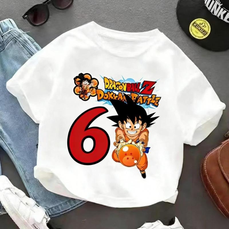 2026 Горячая Мультяшная Аниме Dragon Ball Goku Печатная Футболка Детский День Рождения Счастливые Номера 1-10 Лет Мультяшная Одежда Подарок для Детей