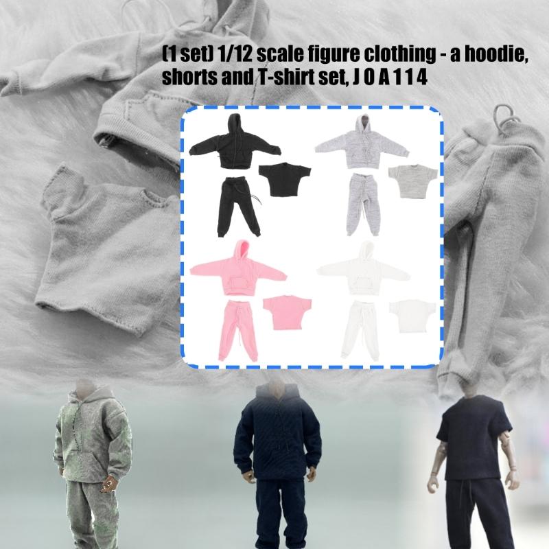 Detailed 3Pieces Outfit For 1/12 Action Figure Soldier with Hooded Top Pants And Tees for Figure Doll Display Dressingup