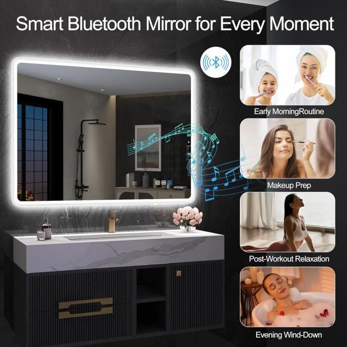 Miroir led - s'bagno - 600x800 mm - anti-buée - bluetooth - dimmable