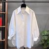 Women's Shirt Cotton Long Sleeve Loose Fit Blouse Solid Color Pointed Lapel Collar