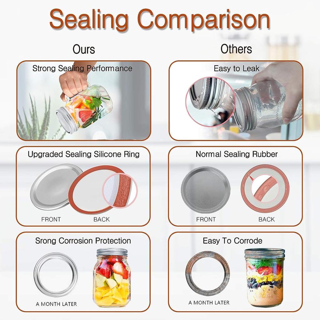 48 шт. обычные крышки и кольца для консервирования рта, крышки для каменных банок, многоразовые герметичные разъемные серебряные крышки с силиконовыми уплотнительными кольцами