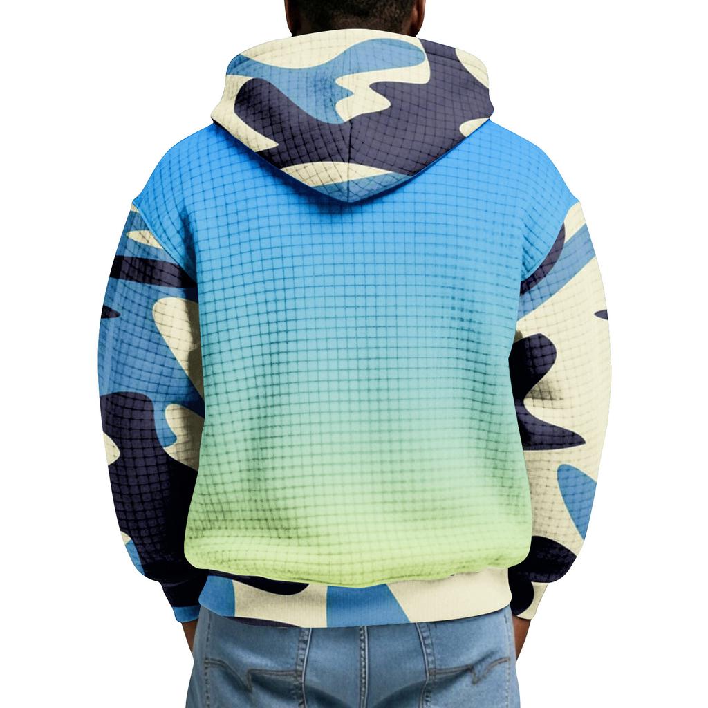 Мужской худи-пуловер в клетку с капюшоном на молнии до середины, со шнурком и принтом, повседневная спортивная толстовка