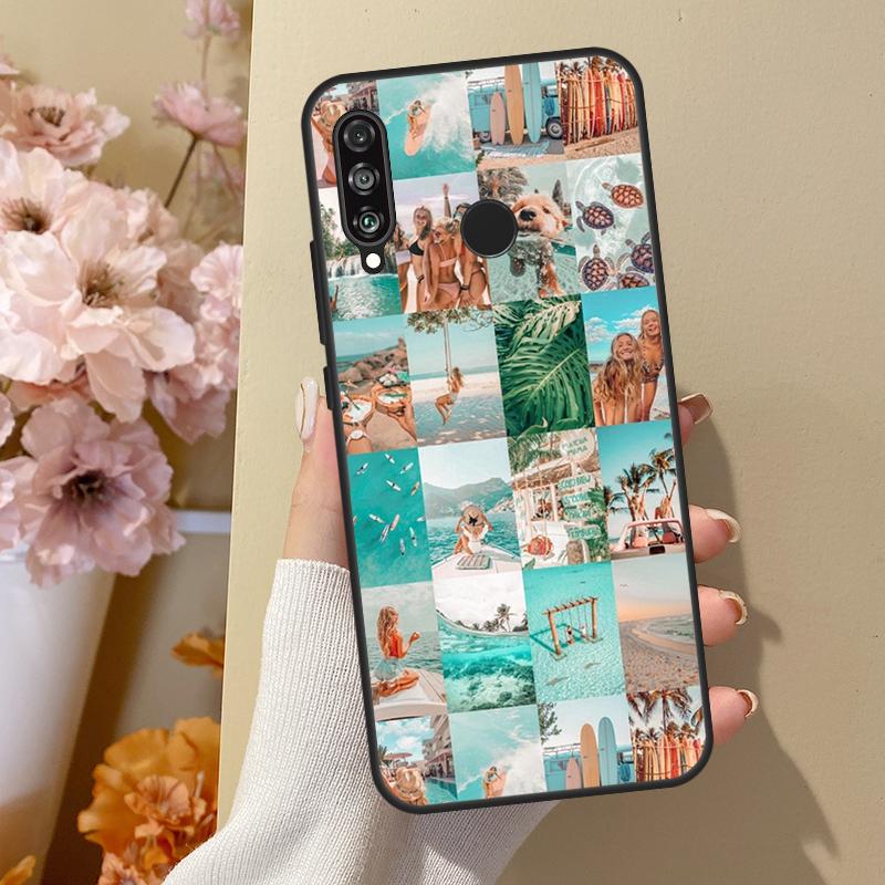 Летний коллаж 'Серф Пляжный Синий' Для Huawei Nova 12i 8i 11i 12s 9 10 SE Y60 Y70 Y90 Y72 Y73 Y61 Y91 P60 Pro P30 P40 Lite Чехол