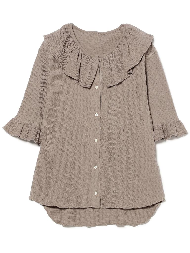 Beams Boy S/S Tee Jacquard Ruffle Gathered Short Sleeve Women's LT.GREY FREE