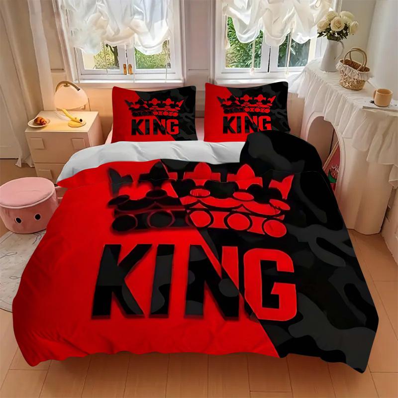 3pcs King Crown Design Comforter Set with One Quilt Cover and Two Pillowcases (No Core) - Perfect for Bedroom and Guest Room Decoration, Festive Gift,