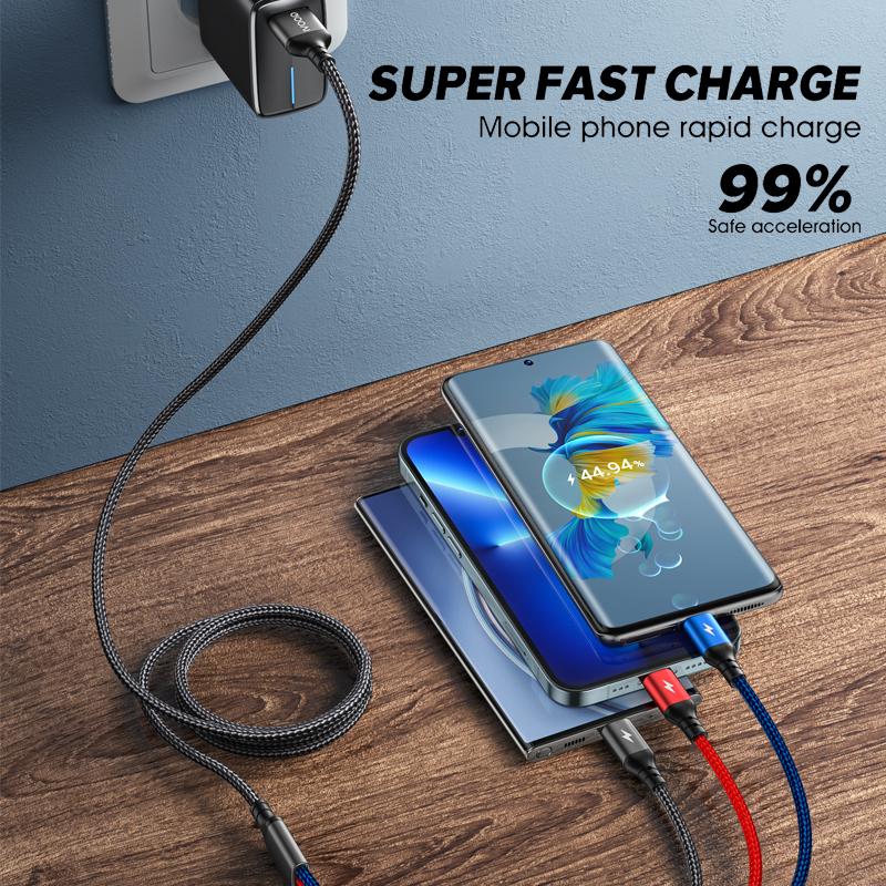 QOOVI Кабель для быстрой зарядки 3 в 1, Micro USB/Type-C/Lightning
