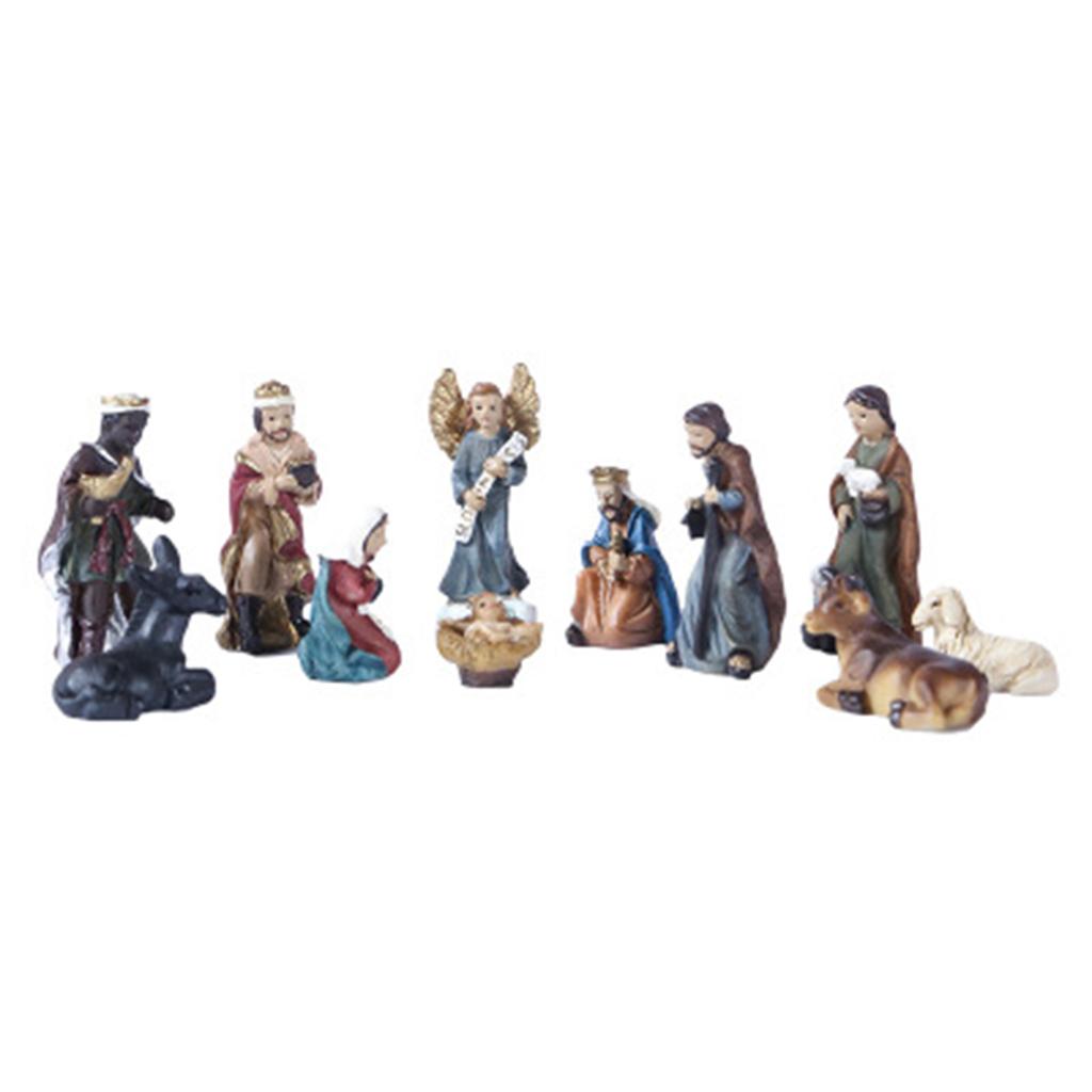 Christ Nativity Statue Scene Set Baby Jesus Manger Figurines Resin Crafts Miniatures Religious Ornament Church Gift Home Decoration
