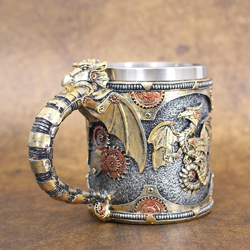 Средневековая стимпанк кружка-дракон Ренессанс Механические драконы Пивная кружка Танкард Нержавеющая кофейная чашка Подарок ко Дню отца