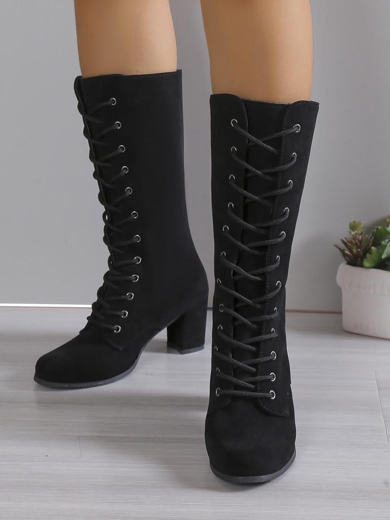 Зимние женские сапоги, модные винтажные ботинки на шнуровке, женские круглые ковбойские сапоги на высоком каблуке, женские сапоги-ботинки