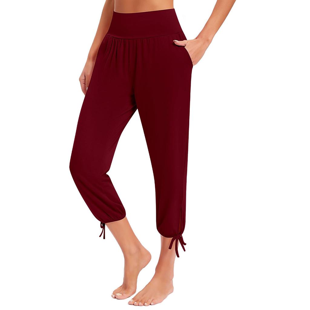 Женские модные однотонные повседневные свободные легкие брюки для йоги 9/10 с карманами