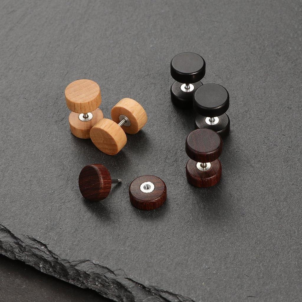 Деревянные серьги 16G Деревянные искусственные манометры Заглушки Серьги для мужчин и женщин Деревянные поддельные заглушки Манометрические шпильки Круглые плоские задние серьги-гантели с туннелем для мошенников