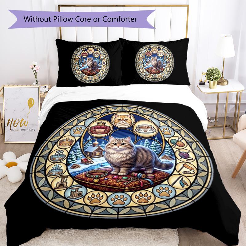 Royal Cats Winter Retreat Pattern Bedding,Quilt Set Quilt Cover Pillowcase Home Birthday Gift (1*duvet cover+2*pillowcase,without core)