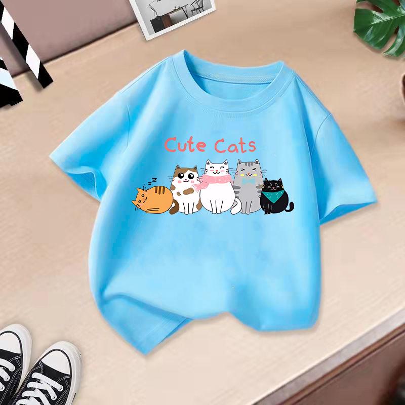 2-13Y Children T-shirt Cat Printed Kids Clothes 100% Cotton T-shirt Tops Tee Boys Girls Baby Tee