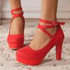 Red High Heels Mary Jane Shoes For Girls Platform Black Women's Pumps Fashion Ankle Strap Dance Party Wedding Shoes Female
