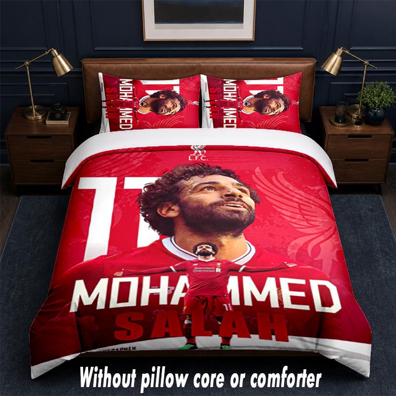 Mohamed Salah Design Bed Bedding Set 1 Duvet Cover + 2 Pillowcases Soft Breathable Household Bed Linens