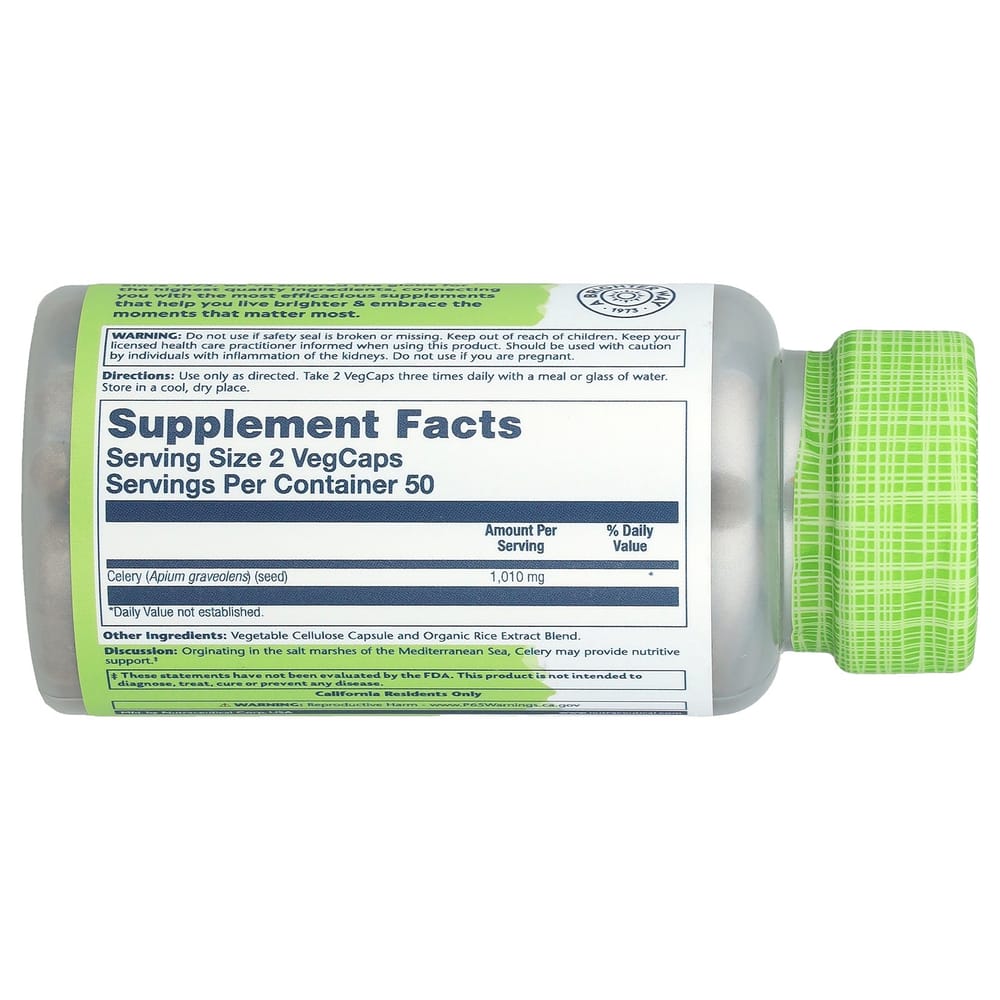 Solaray Celery Seed 1010mg Veggie Capsules, 100 Count (505mg per Capsule)