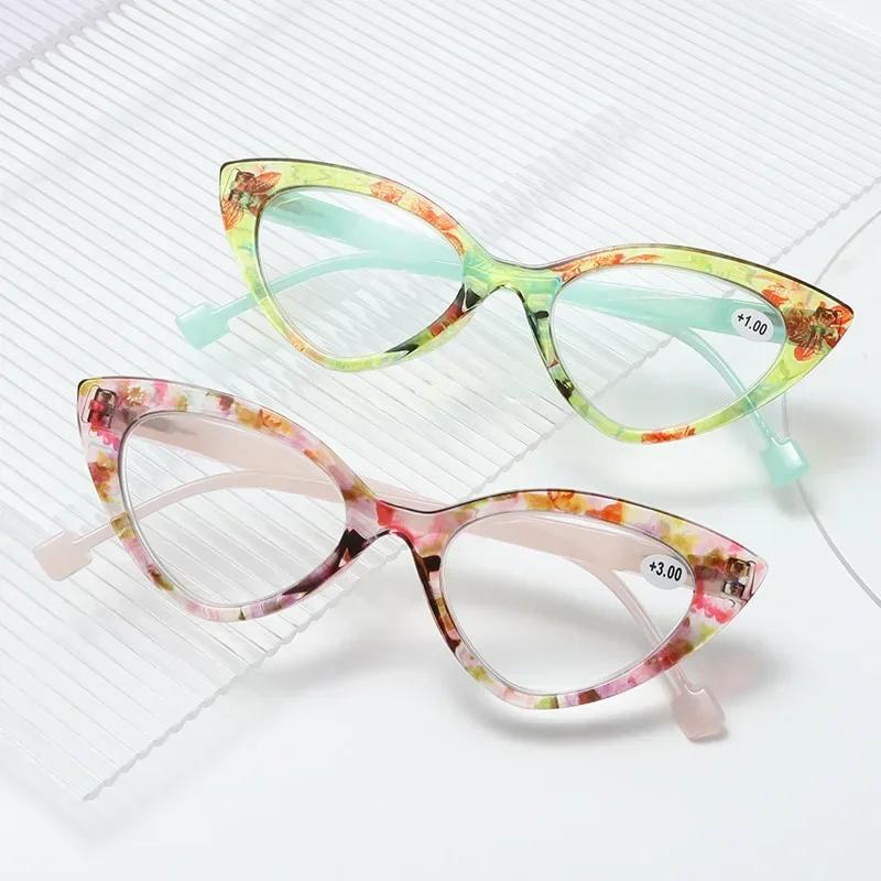 Cat Eye Hyperopia Eyeglasses Anti Blue Light Reading Glasses for Women Men Trendy Colorful Floral Frame Presbyopia Glasses