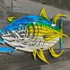 Metal Tuna Fish Wall Art Ocean Theme Wall Hanging Sculpture Blue Fish Cutout Wall Sign for Coastal Home Office Patio Indoor Outdoor Decor