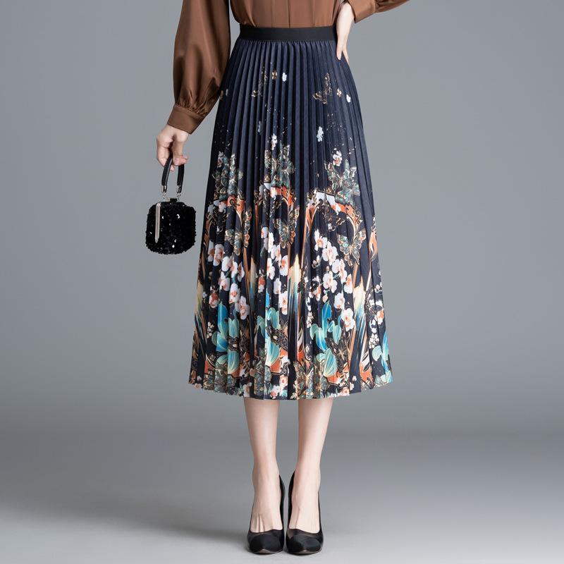 Юбка на груди женская летняя плиссированная высококачественная маятниковая печатная длинная юбка a-word женская драпировка женская тонкая юбка-зонтик куртка