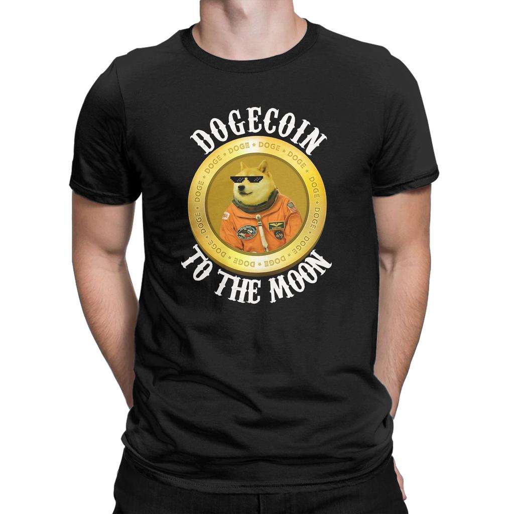 Cool Men's Moon Astronaut Meme Crypto doggy Funny 100% Cotton T-Shirt Dogecoinn Tops Tees For M