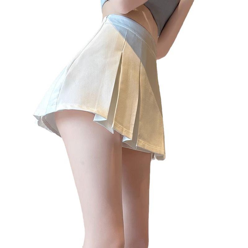 Женская мини-юбка с высокой талией, плиссированная, черная, для миниатюрных - Лето 2024, А-силуэт, пикантный костюм на полтела