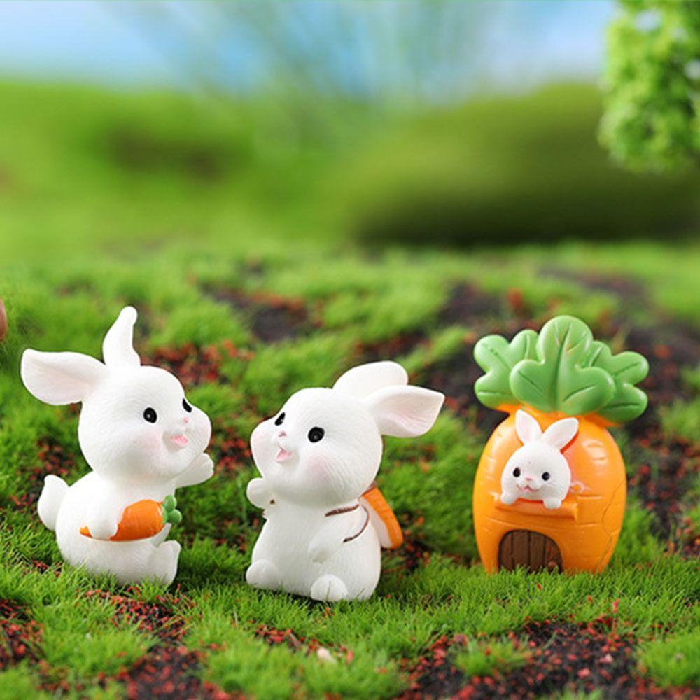Cartoon Carrot Rabbit Figurines - Realistic Resin Bunny Micro Landscape Ornaments Handmade Mini Outdoor Decorations
