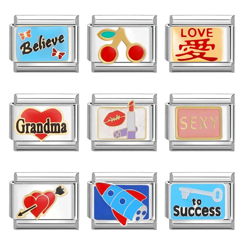 Модный бургер подсолнух ракетное сердце итальянские очаровательные звенья квадратные бусины подходят для 9 мм итальянского браслета из нержавеющей стали DIY изготовление подарков