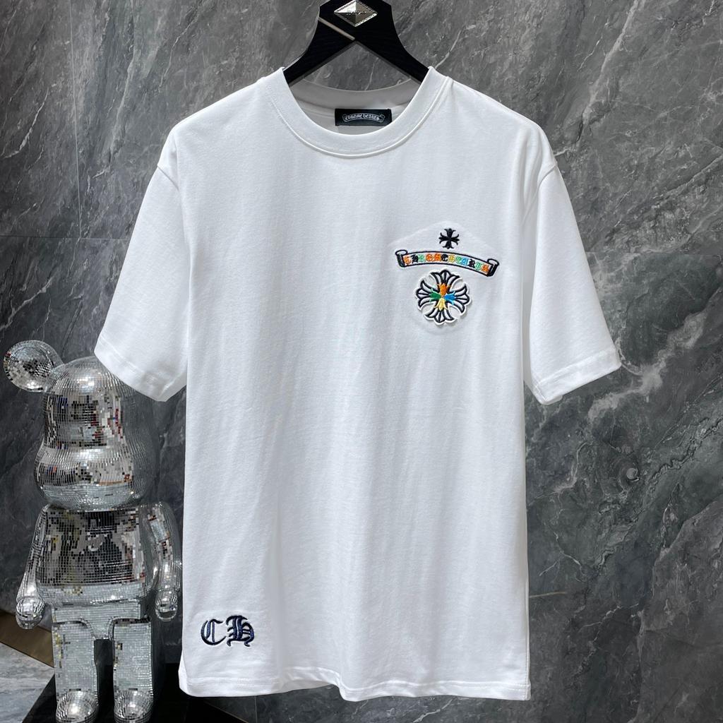 8719 CHROME HEARTS 2025 Летняя новая высококачественная хлопковая свободная футболка с круглым вырезом большого размера для мужчин и женщин, парная футболка