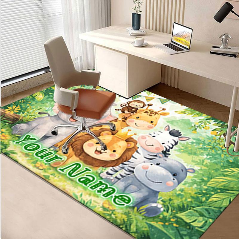 1PC Custom Name Jungle Safari Friends Theme Floor Mat Ideal for Living Room, Game Rooms, Office, Bedroom,Floor Mat Playful Design