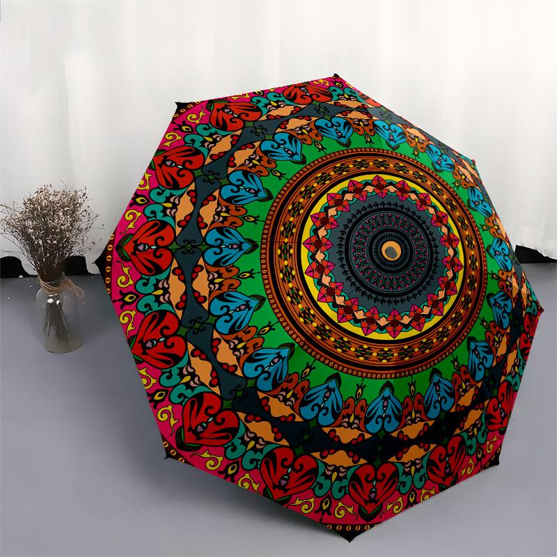 Roman mandala pattern themed Eight rib Automatic Folding Umbrella Is Suitable for Both Men and Women, Making It A Perfect Christmas and Vale