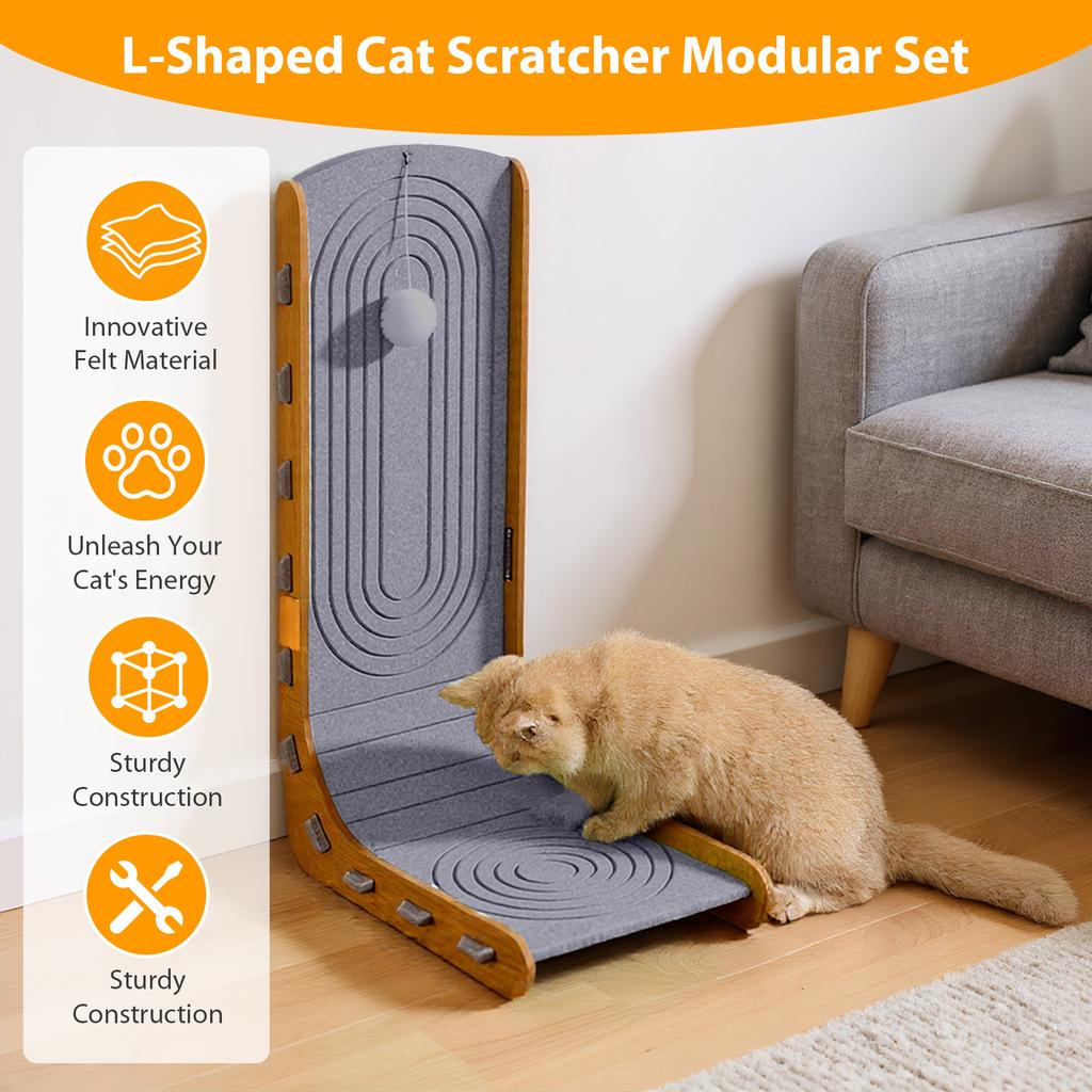 Felt Cat Scratcher with Ball L Shape Cat Scratcher Wall Mountable Furniture Protector for Pet Toy