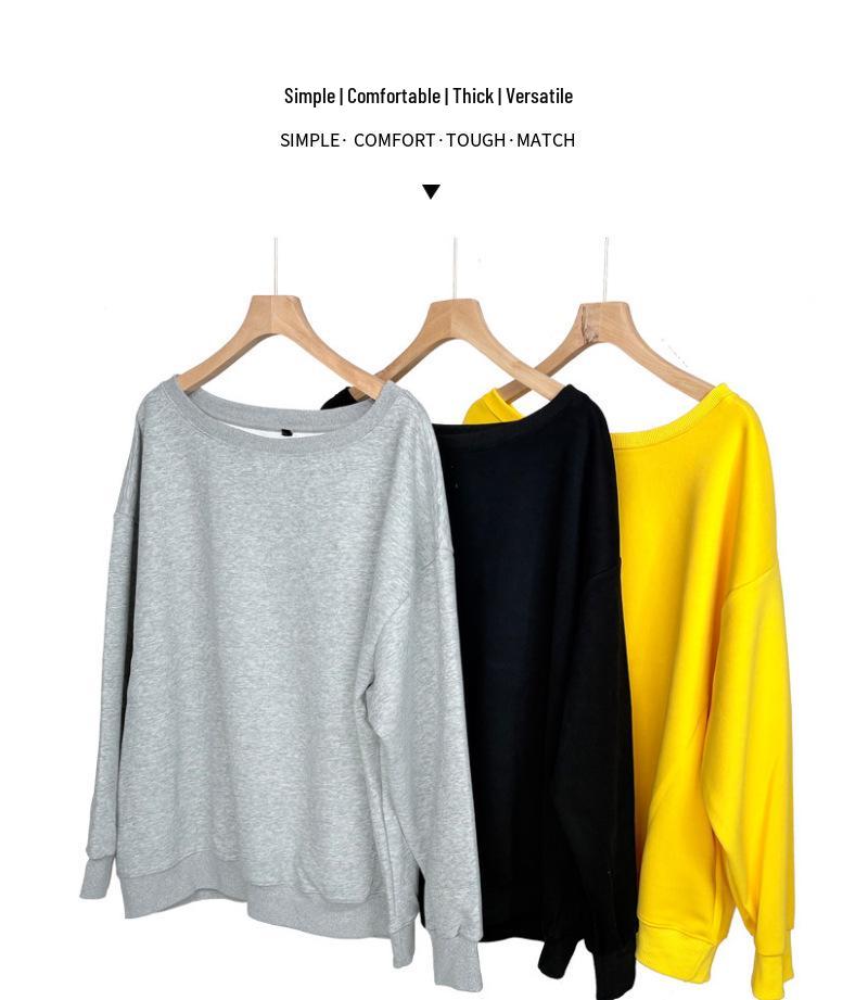 Модный женский свитшот с опущенными плечами - 2025 Huamian, с круглым вырезом, 320 г, свободный крой, пуловер, модная верхняя одежда