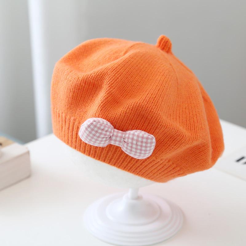 Fashion Baby Hat Solid Color Flower Girls Warm Beret Vintage Knitted Beret Hat Kids Autumn Winter Children Artist Painter Cap