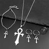 Набор из нержавеющей стали с цирконами Крест Анх Ключ Жизни Египетское Ожерелье Браслет Кольцо Серьги Египетские Иероглифы Анх Подарки