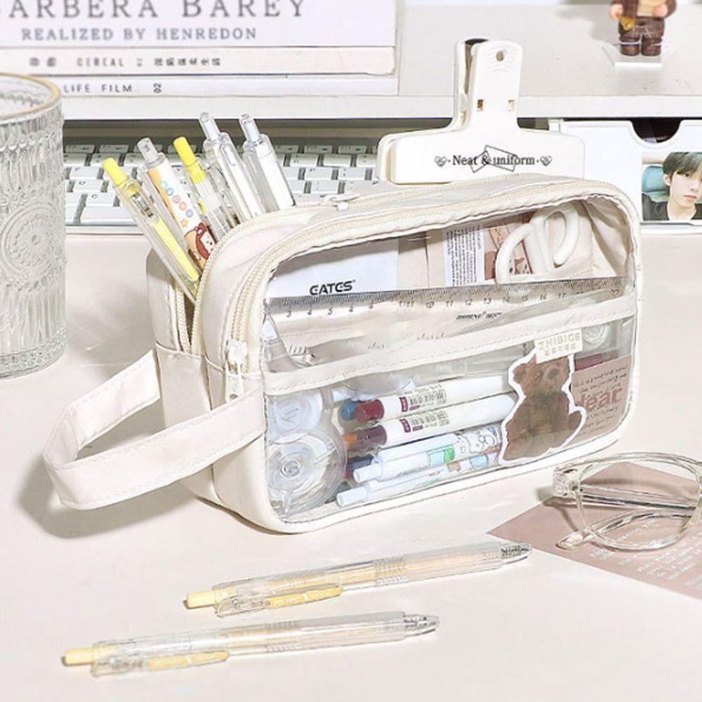 3 Layer School Cases Transparent Stationery Holder Portable Pencil Bag School Office