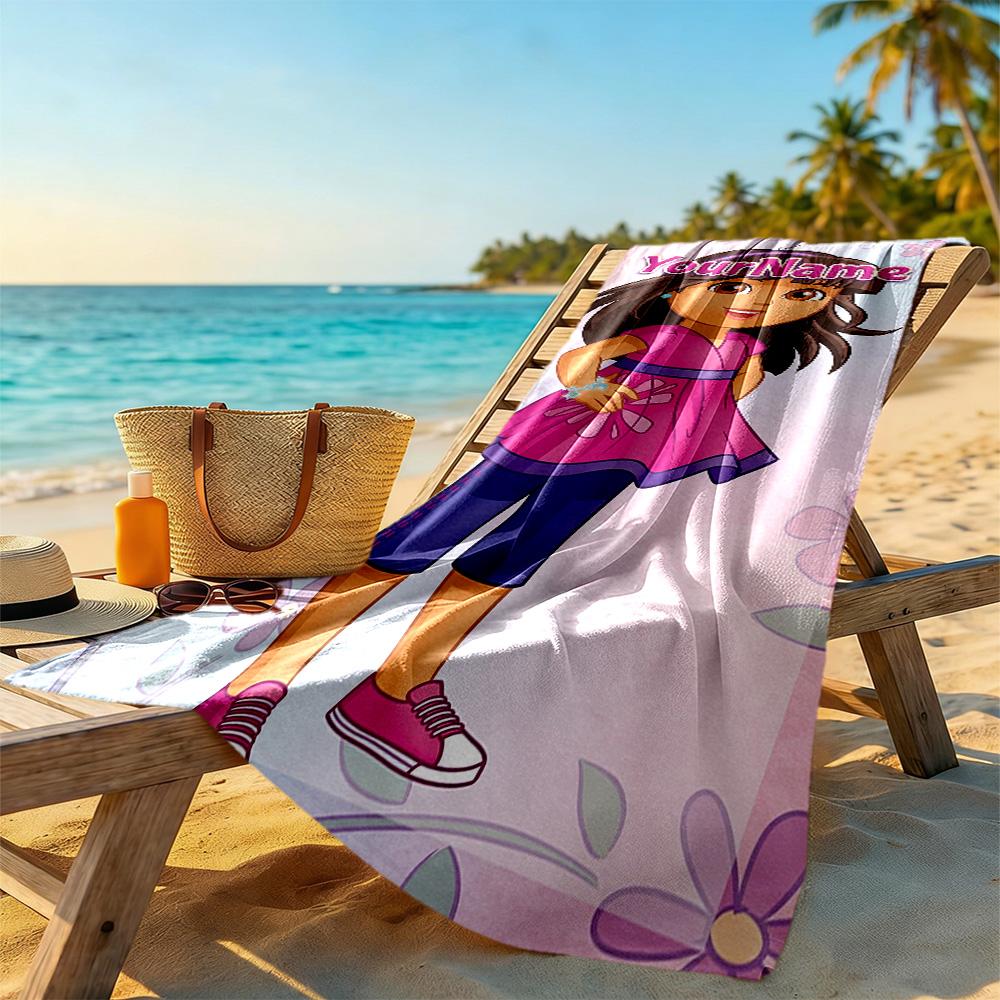 Dora Explorer Personalized Text Beach Towel Super Soft & Absorbent Ideal for Travel Outdoor Swim Pool Yoga Surf Camping Hiking Gym Gift Holiday